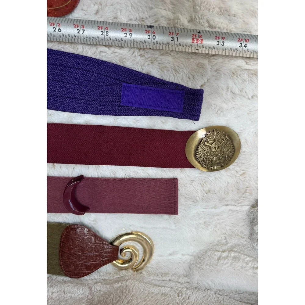 Vintage 80s 70s Women’s Belts Lot Of 7 Elastic Stretch Chain Jewel Medallions
